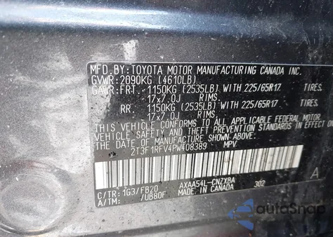 2023 Toyota Rav4 Le из США, поврежденный, VIN 2T3F1RFV4PW408389